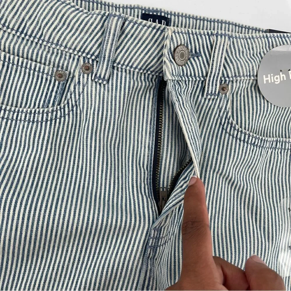 GAP Denim Girl’s High Rise Blue White Railroad Stripe Frayed Hem Denim Skirt 14